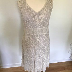 Sleeveless Lace Midi Dress Beige Cream Tan